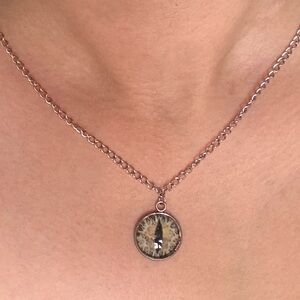 Green Mythical Creature Cat Eye Silver Necklace